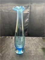 BLUE ART DECO SWUNG GLASS VASE