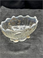 WHITE OPALESCENT GOLD GUILDED DISH