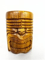 Vtg monkey pod hand carved mug Tiki bar