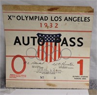 1932 Xth Olympiad Los Angeles Auto Pass