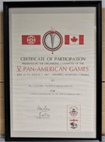 Pan American Games Canada Framed Certificate11x16