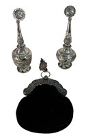 2 SILVER ROSEWATER SPRINKLERS AND BAG W STERLING