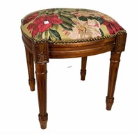 FRENCH STYLE STOOL WITH EMBROIDERED SEAT