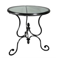 WROUGHT IRON GLASS TOP SIDE TABLE