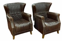 PAIR OF LEATHER WINGED CLUB CHAIRS