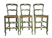 SET OF THREE PAINTED COUNTRY FRENCH BARSTOOLS