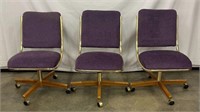 AMH3825 Set of 3 Purple Rolling Gold Toned Chairs