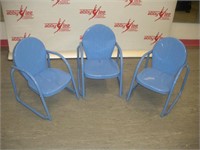 (3) Blue Metal Stacking Childrens Chairs