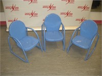 (3) Blue Metal Stacking Childrens Chairs