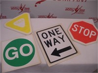 (4) Road Sign Dance Props   largest 14x18 inches