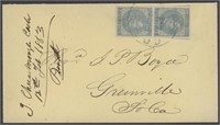 CSA Stamps #6 Pair tied with blue town cancel on h
