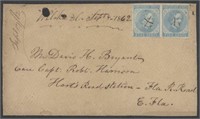 CSA Stamps #6 Pair with manuscript cancel on repai