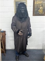 Costume gorilla mask, trench coat, gloves