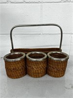 Vintage Woven Pine Needle Basket Utensil Holder
