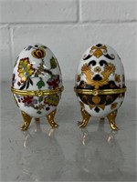 2 Painted Porcelain Footed Egg Trinket boxes