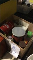 Box of old coffee tins and other misc tins