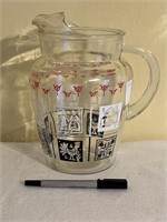 1950's Water Tea Pitcher Rooster Tulips Farmer