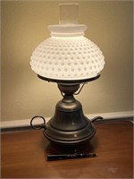 Vintage Brass Base Lamp Hobnail Milk Glass Shade