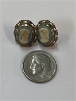 Vintage Cameo Pierced Earrings Wells Sterling