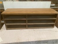 Wood shelf. 39” x 12” x 14” high.