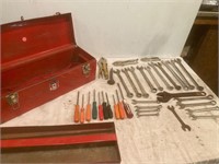 20” Steel tool box with tools.
