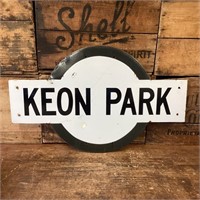 Genuine Keon Park Railway Station Post Enamel Sign