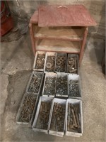 Wood cabinet. With trays full