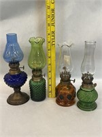 Lot of 4 Oil Lamps Blue Green Amber