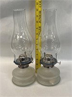 2 Vintage Frosted Glass Base Oil Lamps