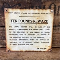NSWR Ten Pounds Rewatrd Enamel Sign