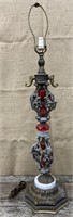 Tall ornate lamp w/ red glass - needs some