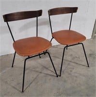 Pair mid century chairs iron base