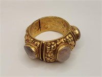 Vintage Persian Brass Cuff / Bracelet w/ Quartz