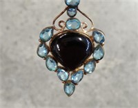 Vintage Sterling Onyx & Blue Stone Pendant
