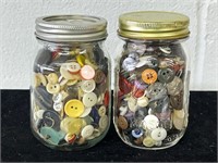 2 vintage jars full of buttons