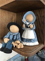 Amish Couple Pottery 7.5” H Paint Chipped on