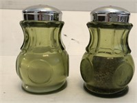 Fostoria Glass Coin Olive Salt and Pepper Shakers