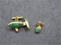 Jade Cuff Links and Tie Tack