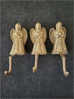 Vintage 3 Brass Angel Stocking Wreath Holders