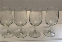 Wines Glasses Etched with Ships Motif 4 Glasses