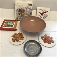 Melmac Bowl, Trivets, Libbey 7" 3 Section Dish