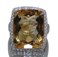 Natural 25.00 ct Golden Citrine & White Topaz Ring