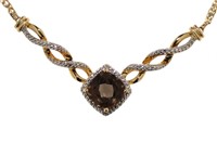 Natural Smoky Quartz & Diamond Accent Necklace