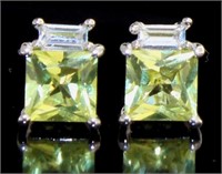 Princess Cut 4.00 ct Green Sapphire Stud Earrings