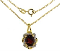 Oval 3.10 ct Natural Garnet & Diamond Necklace