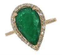 14k Gold 4.27 ct Natural Emerald & Diamond Ring