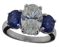 14kt Gold 5.12 ct Lab Diamond & Sapphire Ring