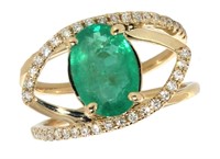 14k Gold 2.35 ct Natural Emerald & Diamond Ring