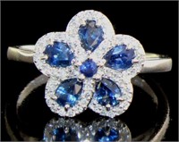 14kt Gold 1.35 ct Sapphire & Diamond Flower Ring