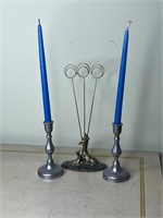 Pewter candle holders & giraffe picture holder